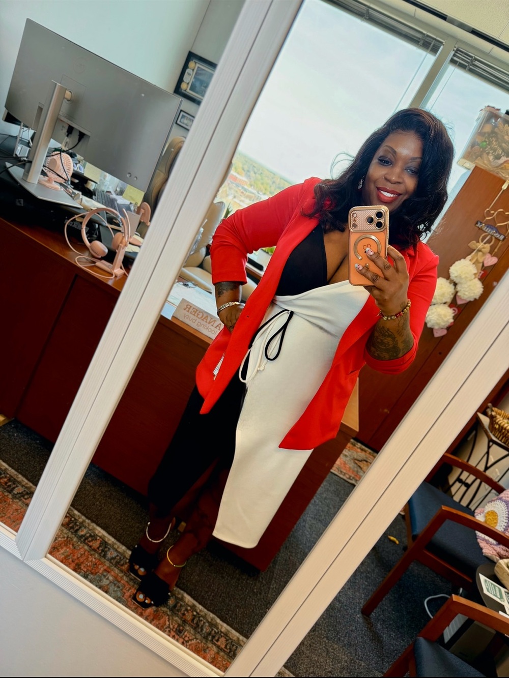 Loveappella Two-Tone Wrap Midi Dress - Black & White
